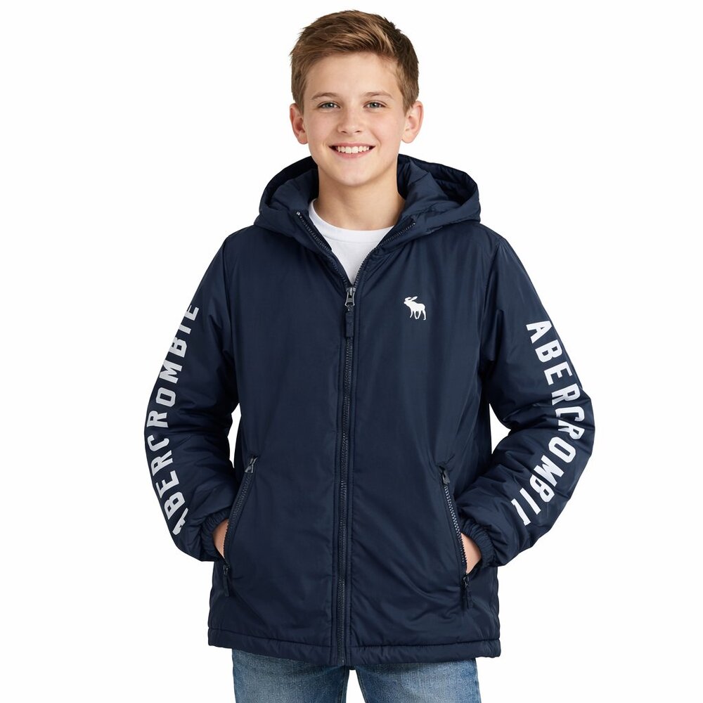Abercrombie Kids Boys Sz‎ 13 / 14 Blue Hooded Full Zip Fall / Winter Jacket Blue